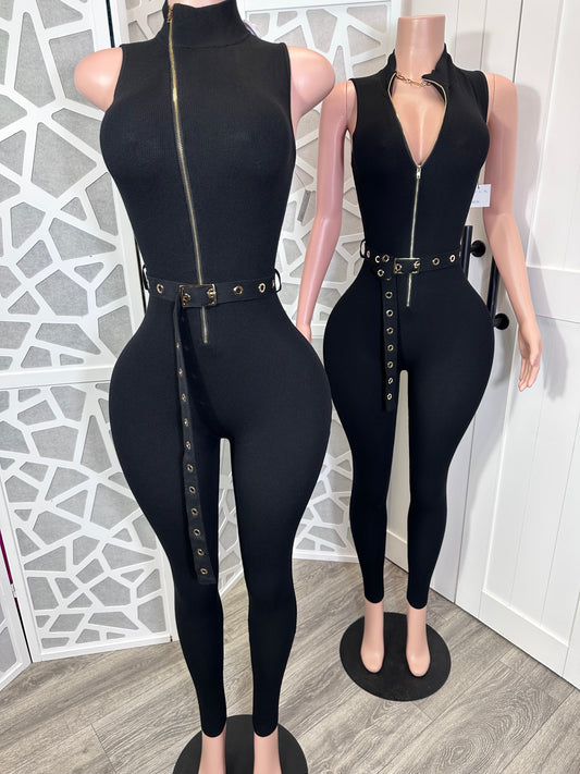 Keeping Me Tights Belt Jumpsuit